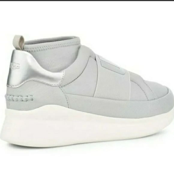 Women's NIB Sz 9.5 UGG AUSTRALIA Silver&White NO-LACE Platform SNEAKER, Shoes - Picture 3 of 10